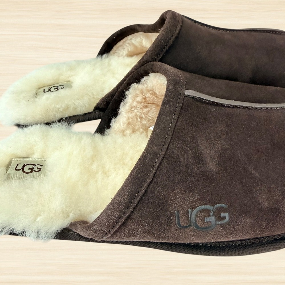 UGG Scuff Suede Slippers Espresso Brown Sheepskin Mule House Mens 13 1101111